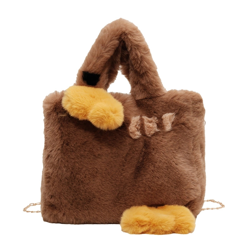 Fur Bag Portable Women’s Bag Large Capacity Cute Cartoon Big Goose Chain Shoulder Messenger Bag