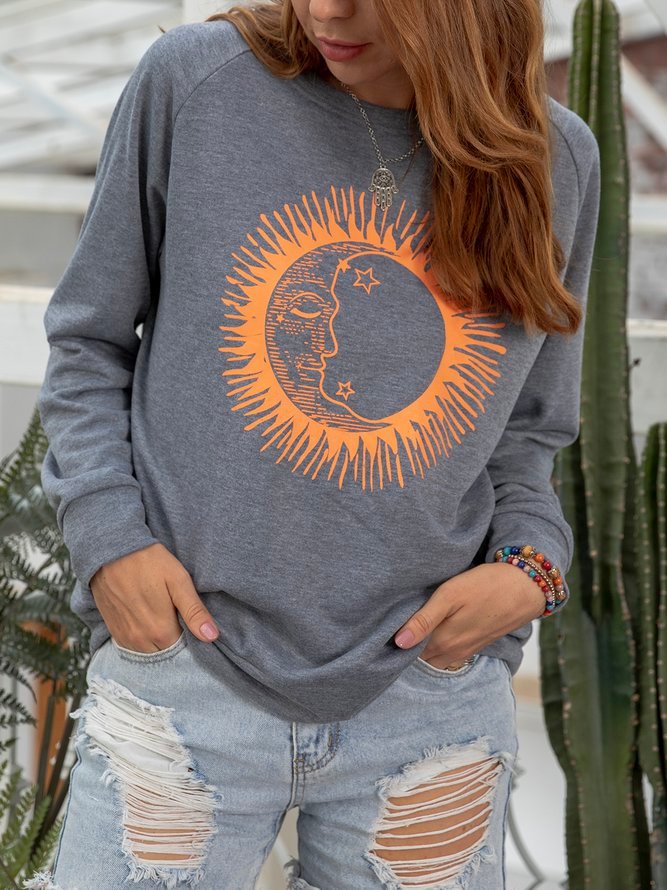 Long Sleeve Crew Neck Printed Cotton Sweatshirt
