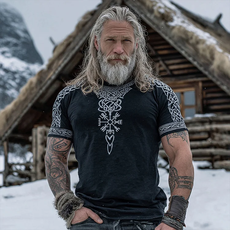 Men's Viking Celtic Knot With Vegvisir Print Comfy T-shirt