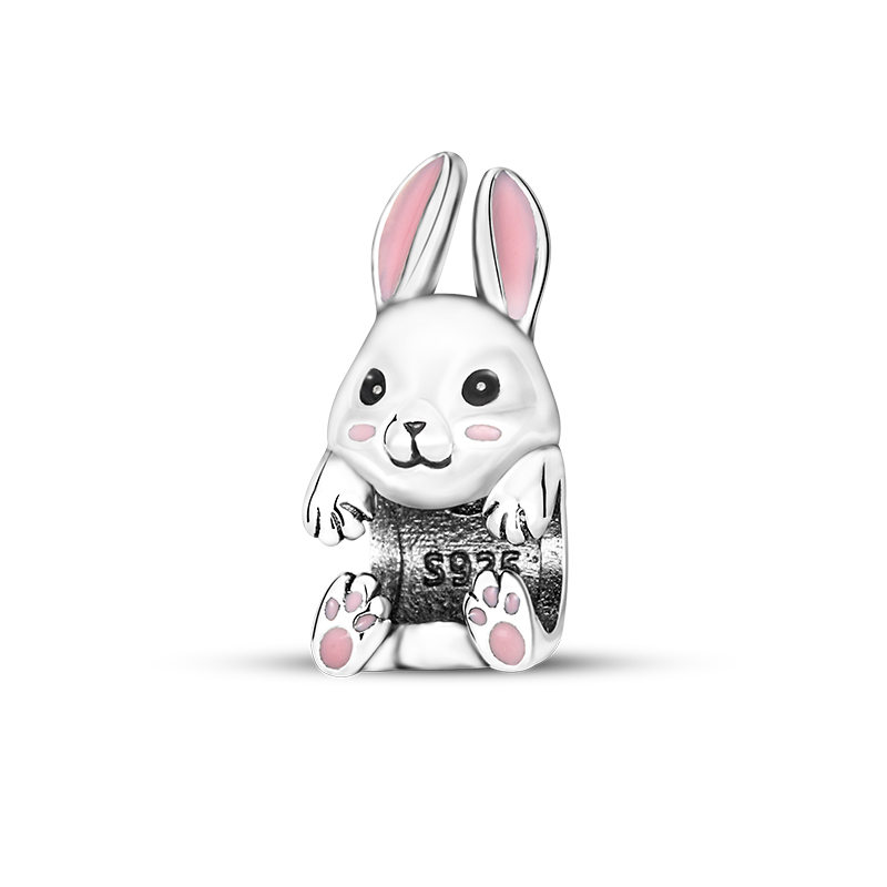 Genuine 925 Sterling Silver Pink Rabbit Pendant Chain for Women Snake Charms Bracelet DIY Jewelry KTC092