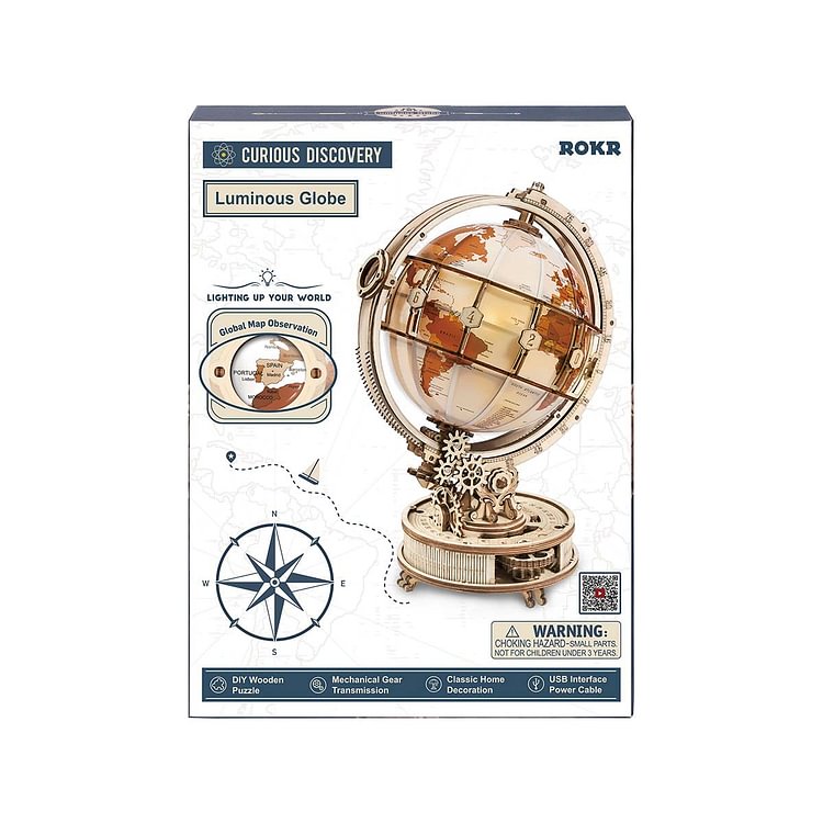 3D Wooden Globe Puzzle DIY Mechanical Drive Model Transmission Gear Rotate Decor 