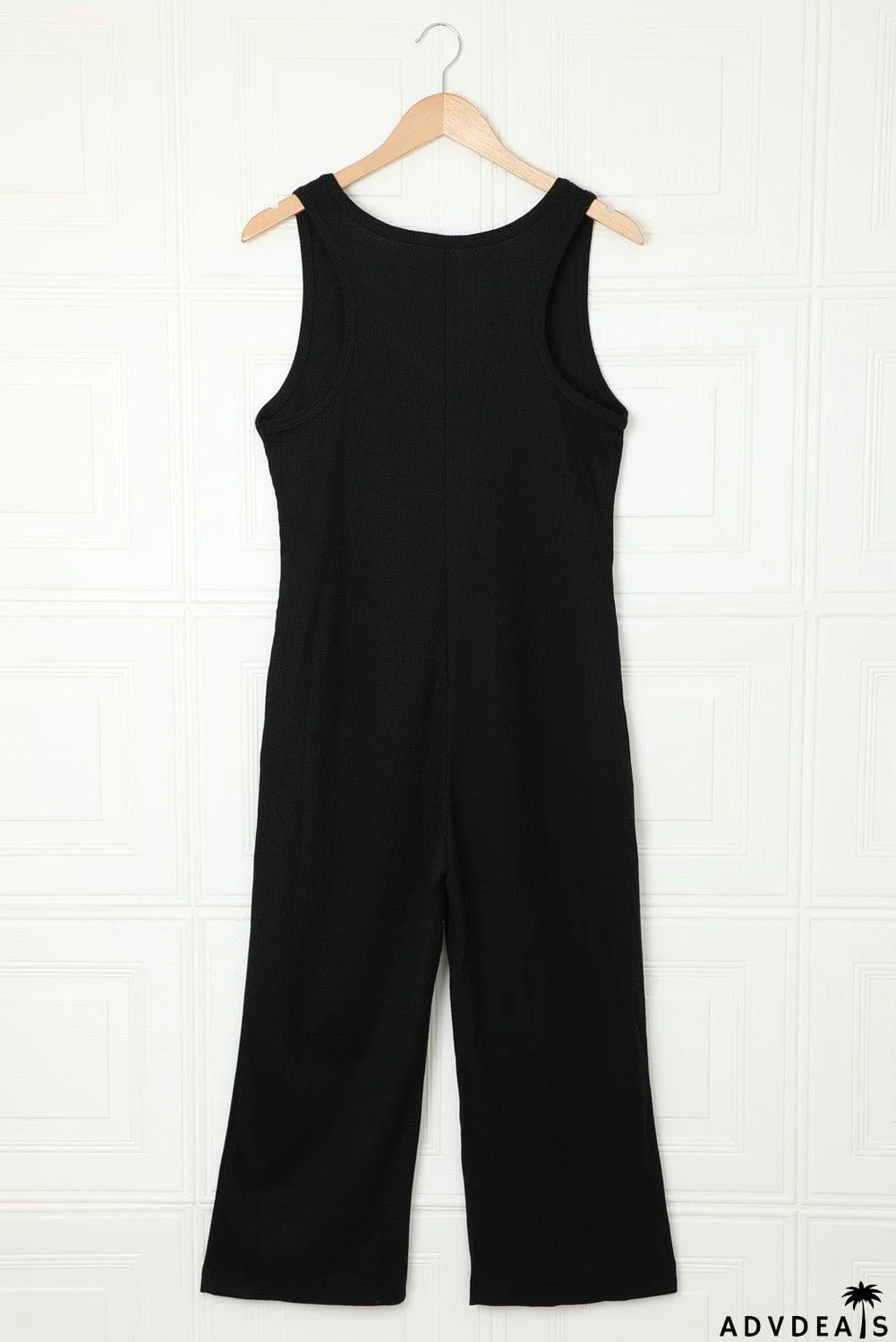 Women's Black Pocketed Thermal Sleeveless Jumpsuit