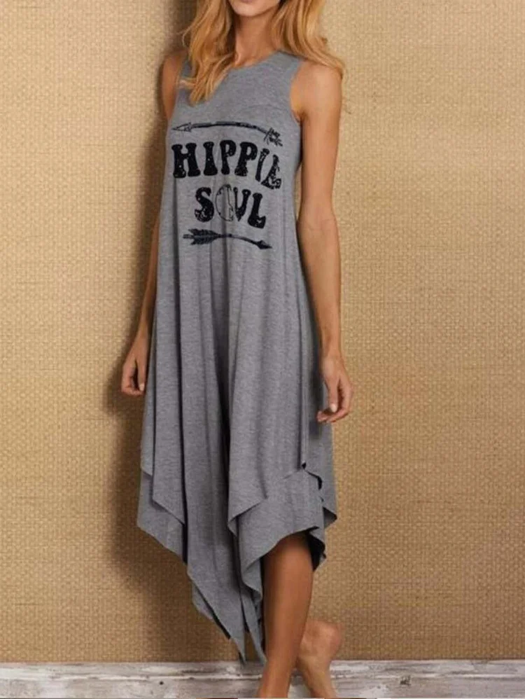 Summer Women Casual Hippie Soul Letter Printed Long Dress