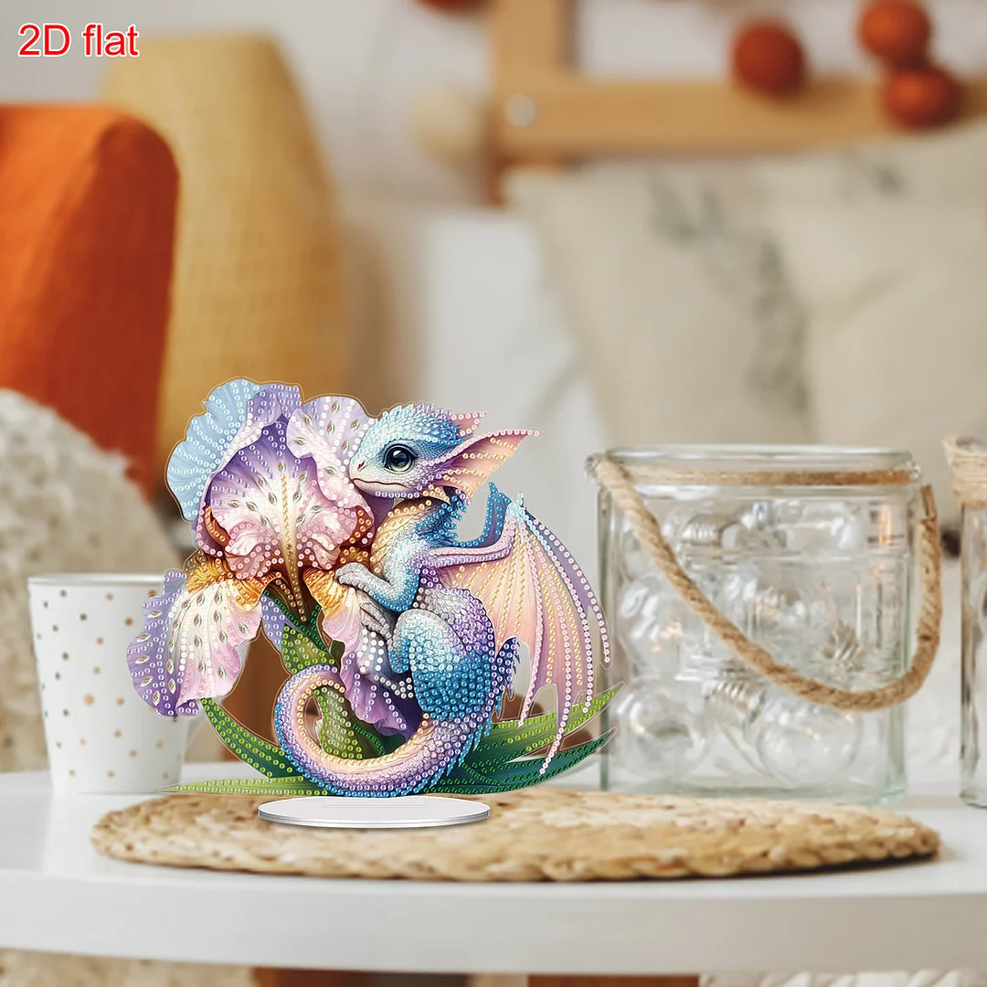 2D Flat Dinosaur DIY Acrylic Table Top Diamond Painting Ornament Kits for Adults