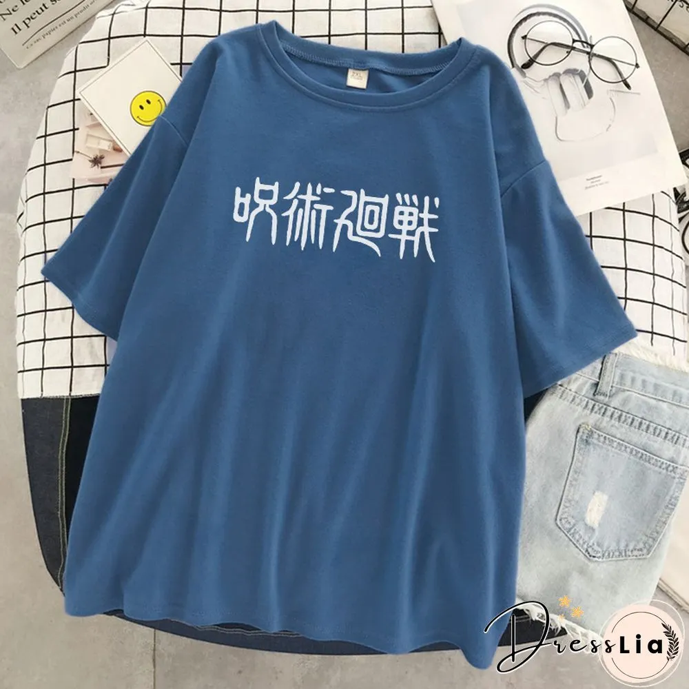 Jujutsu Kaisen Japanese Letter Style Print T-Shirts Fashion Anime Tops O-Neck Loose Short Sleeve New Summer Soft T Shirt Women's