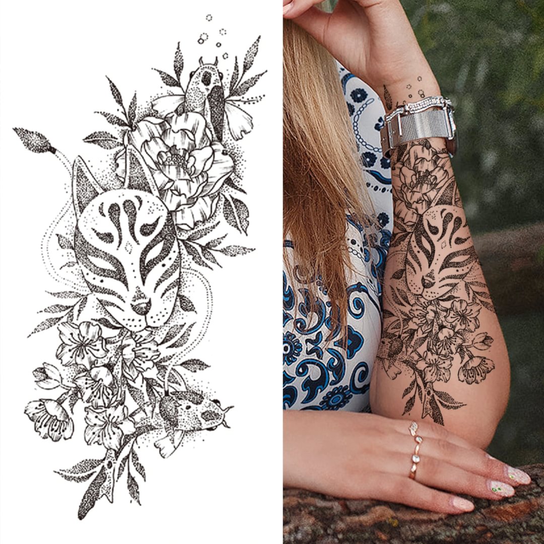 Gingf Flower Temporary Tattoos For Women Girls Adult Sexy Rose Black Peony Tattoo Sticker Fake Water Transfer Tattoos Forearm