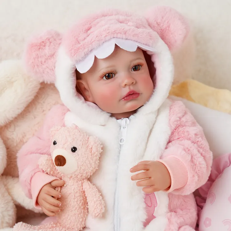 Babeside Carina 20&ldquo; Cuddle Bear Baby Doll in Cozy Pink Plush Outfit