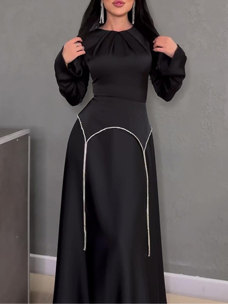 Solid Color Long Sleeve Diamond Chain Waist Dress | Oxredo Shop Ramadan Sale