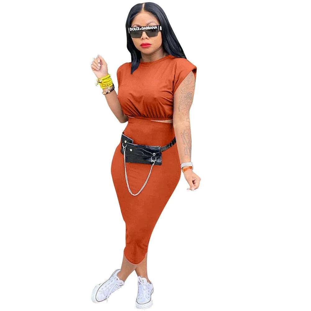 CM.YAYA Women Skirts Two 2 Piece Set Fashion Streetwear Crop Tops and Midi Skirt Matching Set Classic Outfits