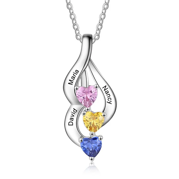 Love Necklace Personalized Custom 3 Names 3 Birthstones Gifts for Her