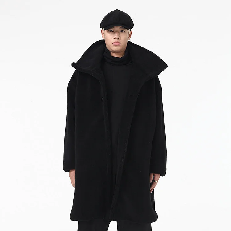 Dawfashion Techwear Streetwear-Japanese Darkwear Wind Winter Thickened Warm Lamb Wool Long Coat Jackets-Streetfashion-Darkwear-Techwear