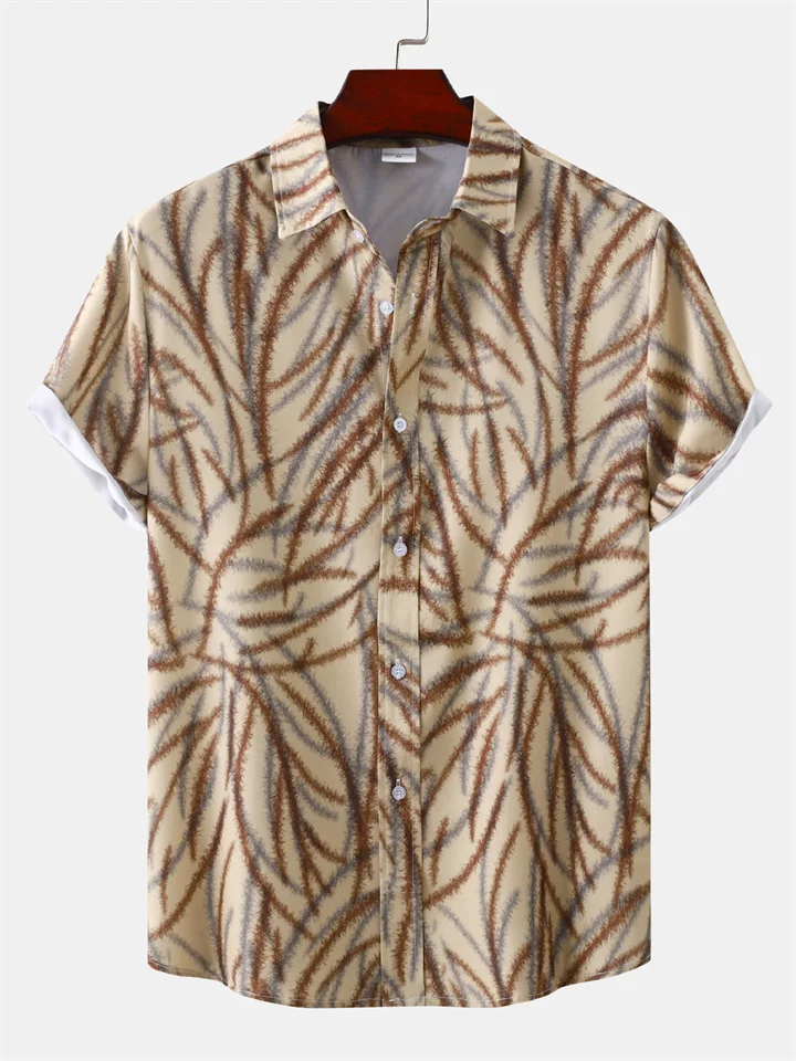 New Men's Short-sleeved Lapel Shirt Hawaiian Floral Shirt Fashion Floral Short-sleeved Shirt