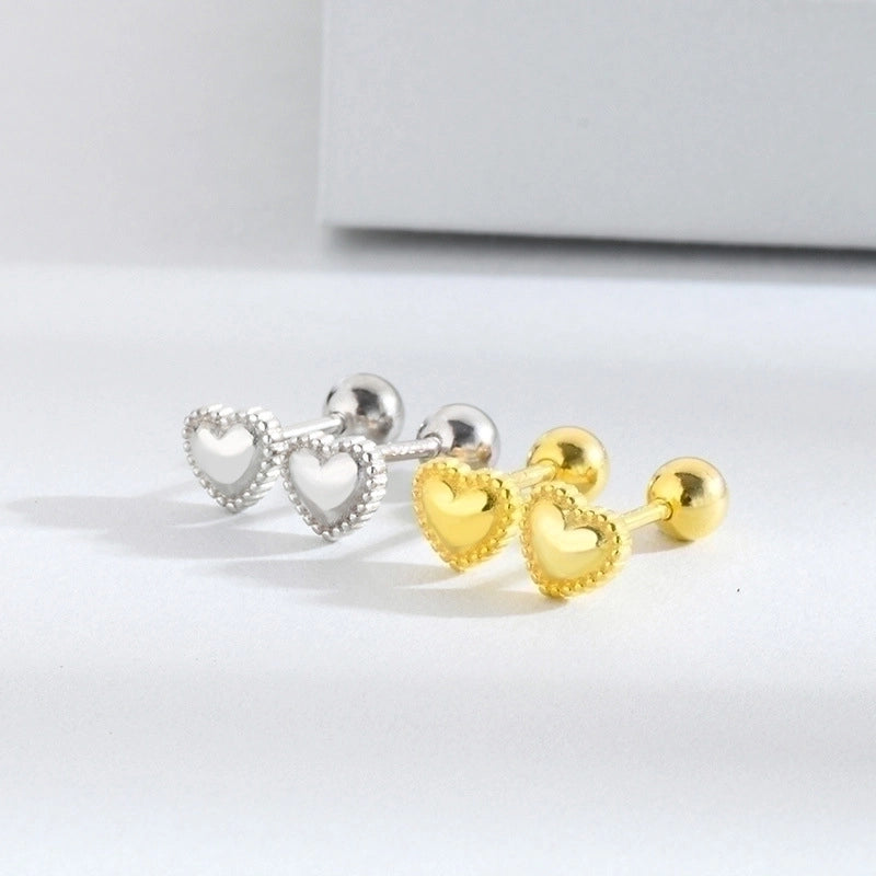 1 Pair 925 Sterling Silver Heart Shape Ear Studs