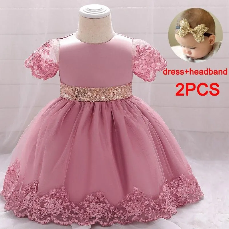 2021 Summer White Infant 2 1 Year Birthday Dress For Baby Girl Clothes Sequin Dress Princess Dresses Party Ceremony Costumes