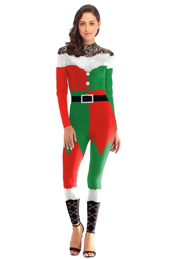 Fancy Women's Santa Bodysuit Christmas Costume Oliver Green-elleschic