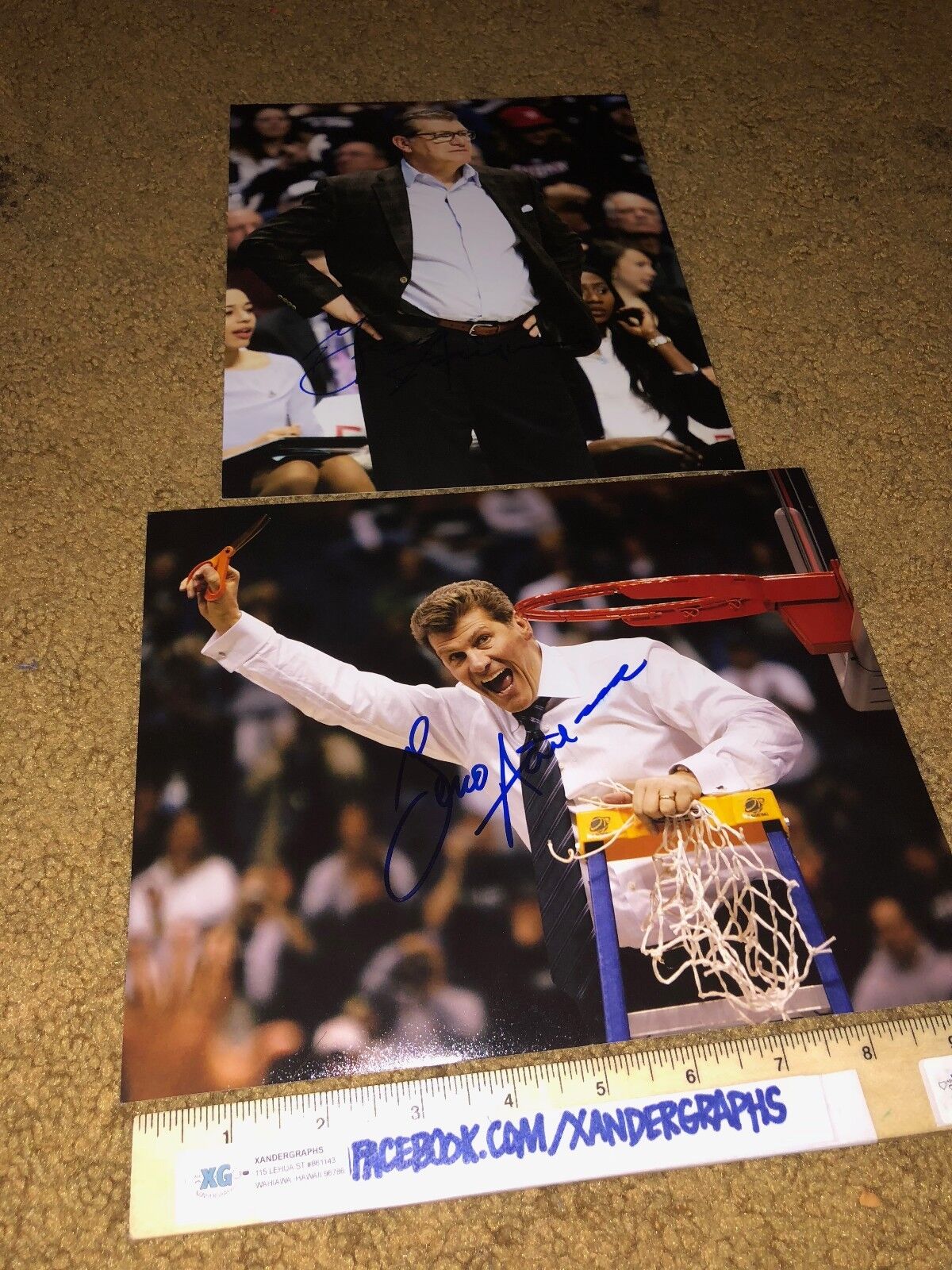 GENO AURIEMMA HOF UCONN HUSKIES SIGNED AUTOGRAPHED 8X10 BASKETBALL Photo Poster painting LOT (2)