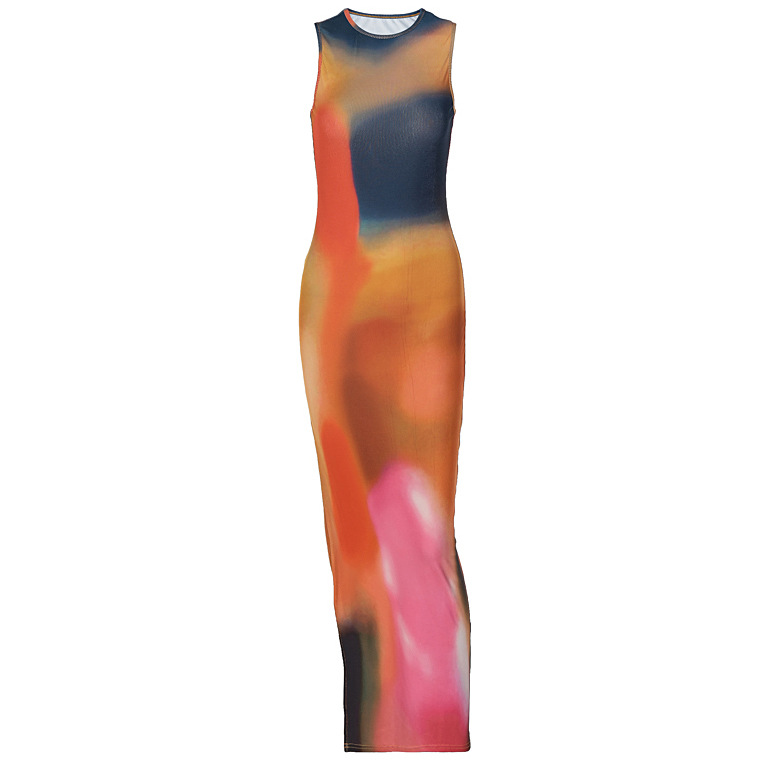 Chic Abstract Printed  Slim Fit Sleeveless Dress