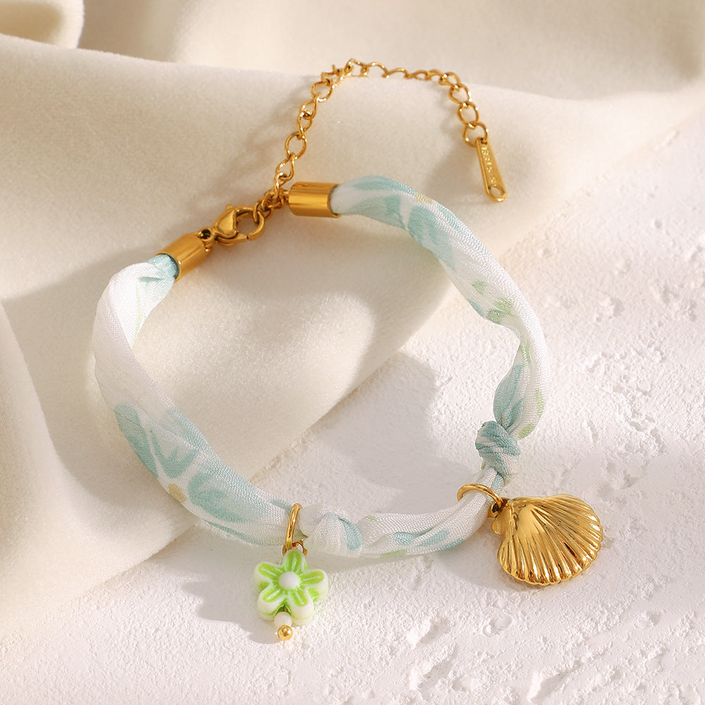 Seaside Holiday Style Antique Jewelry Stainless Steel 18K Gold Plated Ribbon Shell Bracelet