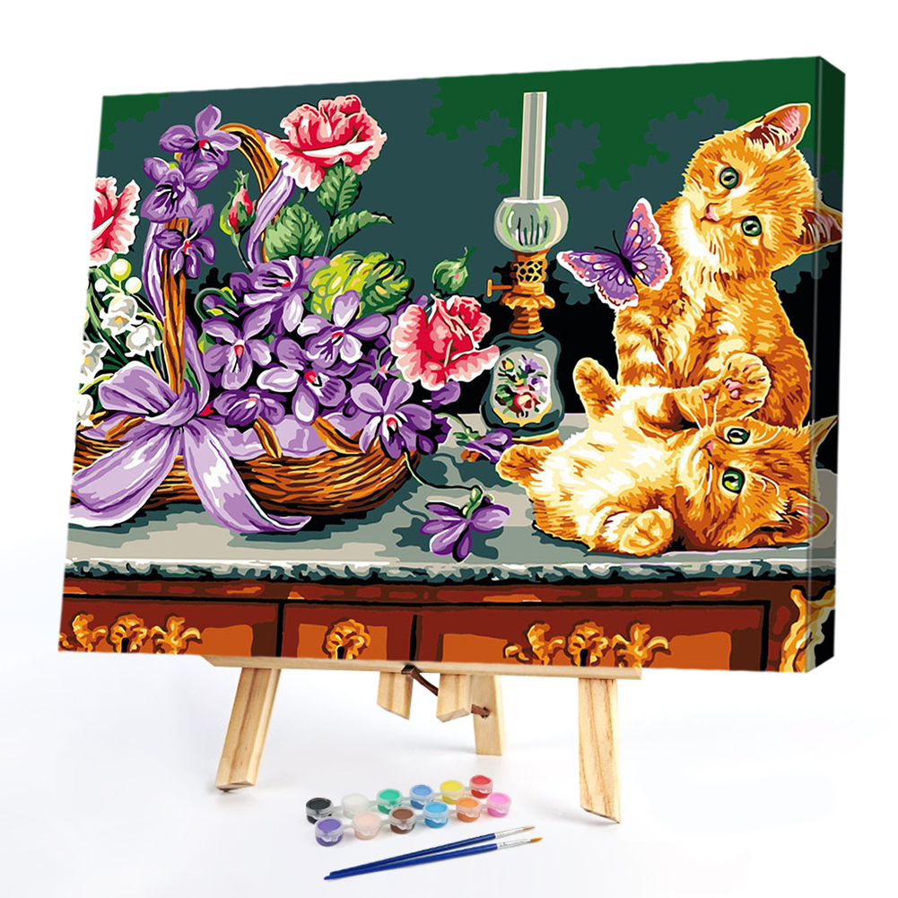 

40*50CM Paint By Numbers-Flower Cats, 501 Original