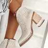 Women's Retro Embroidered Crystal Transparent High Heel Marten Boots Shoes