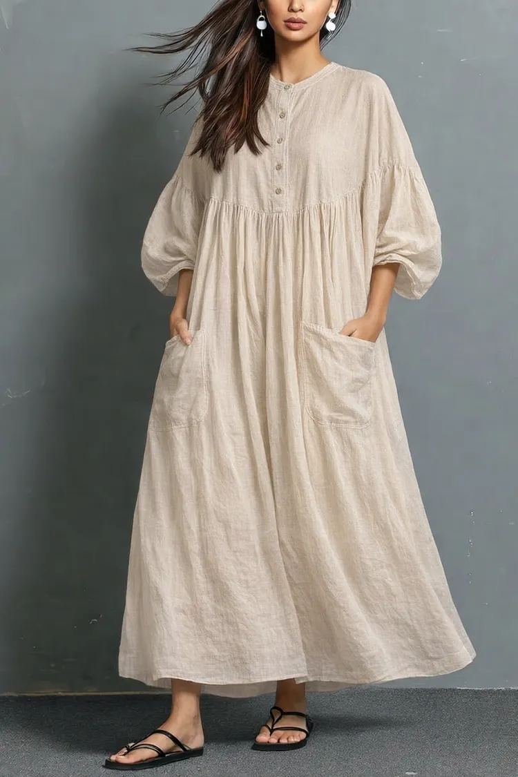 Casual Linen And Cotton Dress