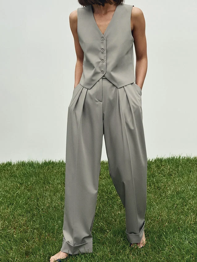 Ladies Casual Vest And Trousers Two Piece Set