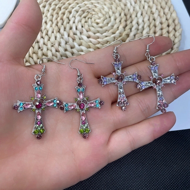 Bohemian Style Crystal Diamond Color Cross Earrings  Fashion Holiday Jewelry Earrings Spot