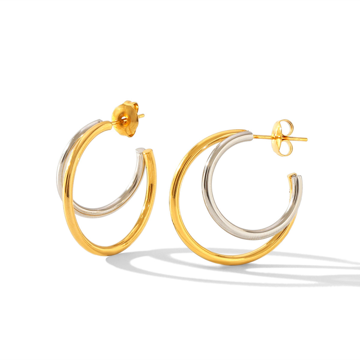 IG Style Stripe Circle Geometric Stainless Steel Electroplating Earrings