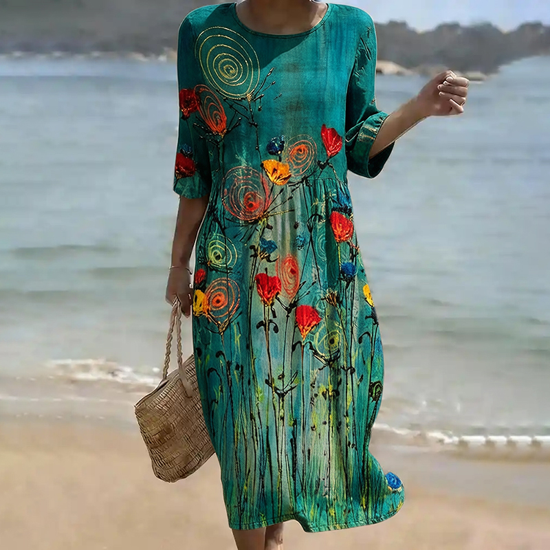 Vintage Floral Pattern Art Cotton Dress elevenforest