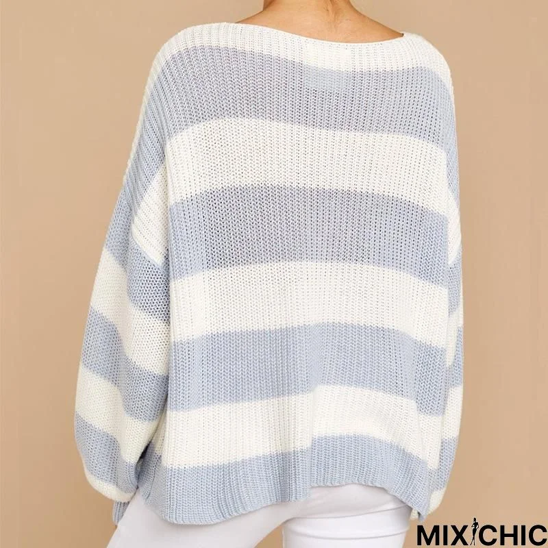 Autumn and Winter New Striped Crew Neck Large Sweater