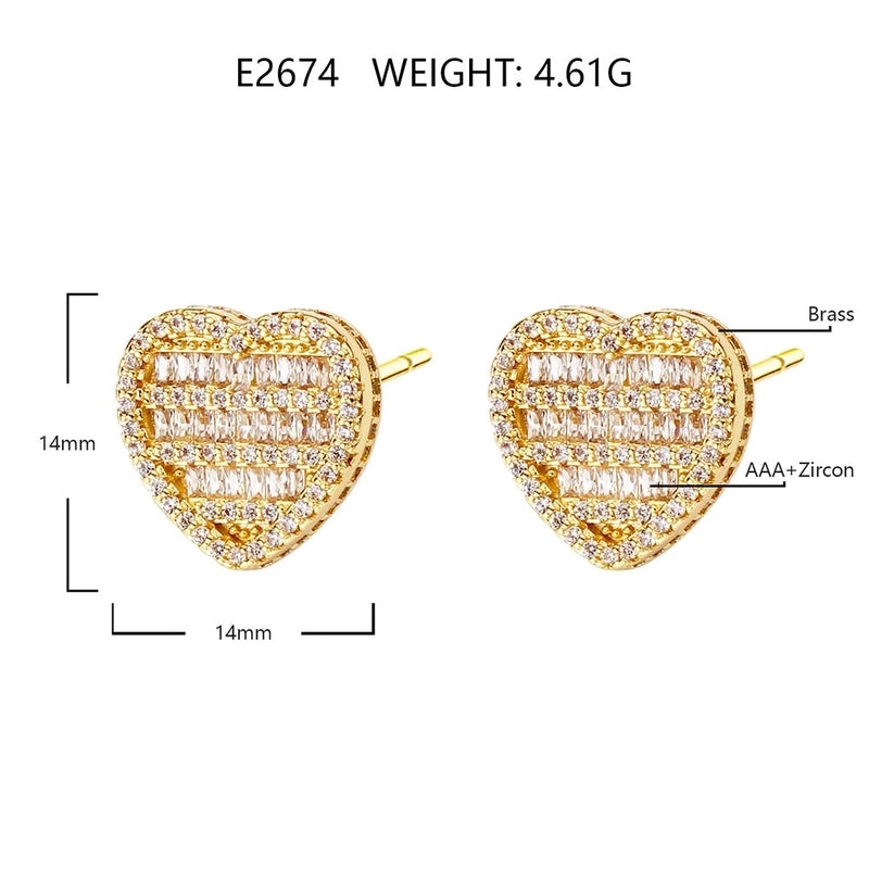 Copper 18K Gold Plated Imitation Gold  K Gold Plated Inlay Heart Shape Zircon Copper Jewelry Sets