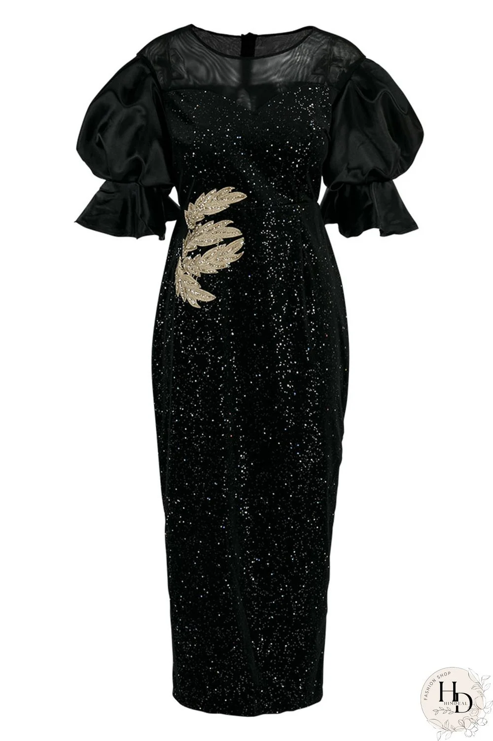 Black Casual Elegant Print Embroidered Split Joint O Neck One Step Skirt Dresses