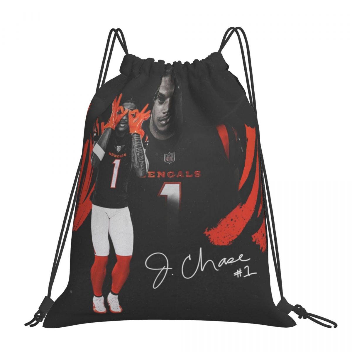 Cincinnati Bengals Ja'Marr Chase Waterproof Adjustable Lightweight Gym Drawstring Bag