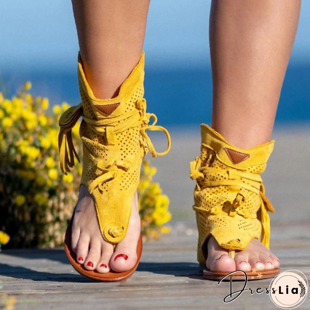 Women's Sandals Retro Gladiator Ladies Clip Toe Vintage Boots Casual Tassel Rome Fashion Summer Woman Shoes Female New