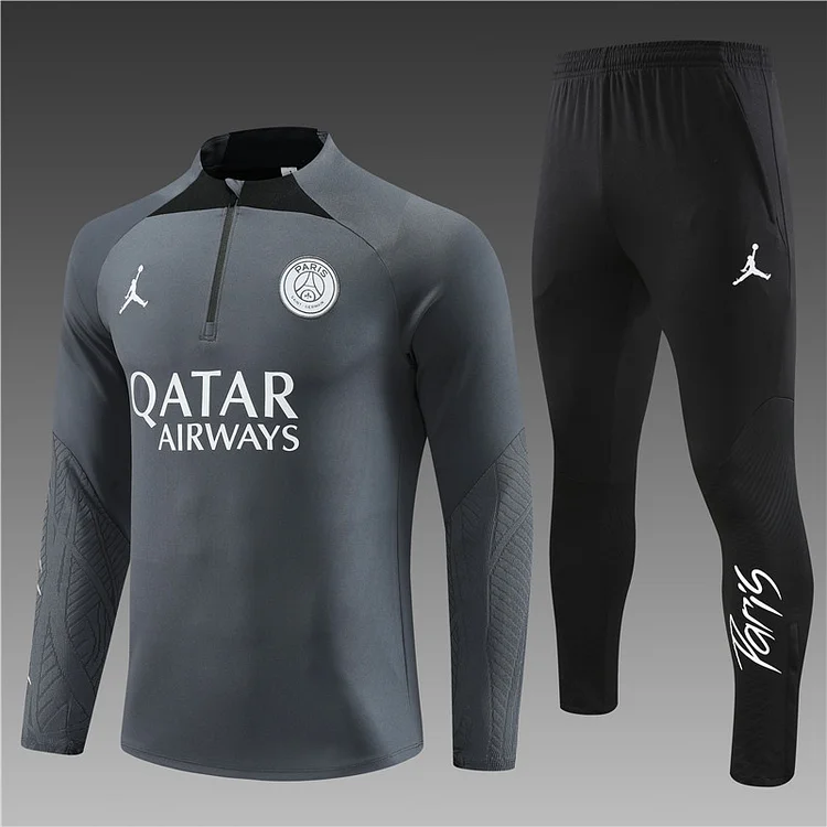 2023-24 Paris Jordan dark grey half-zip training jersey