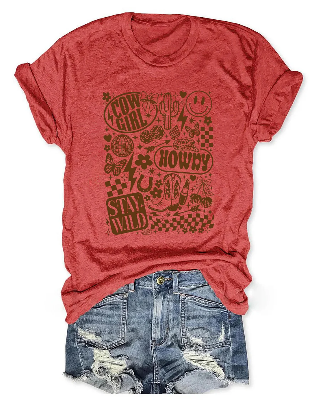 Retro Western Cowgirl Collage T-shirt