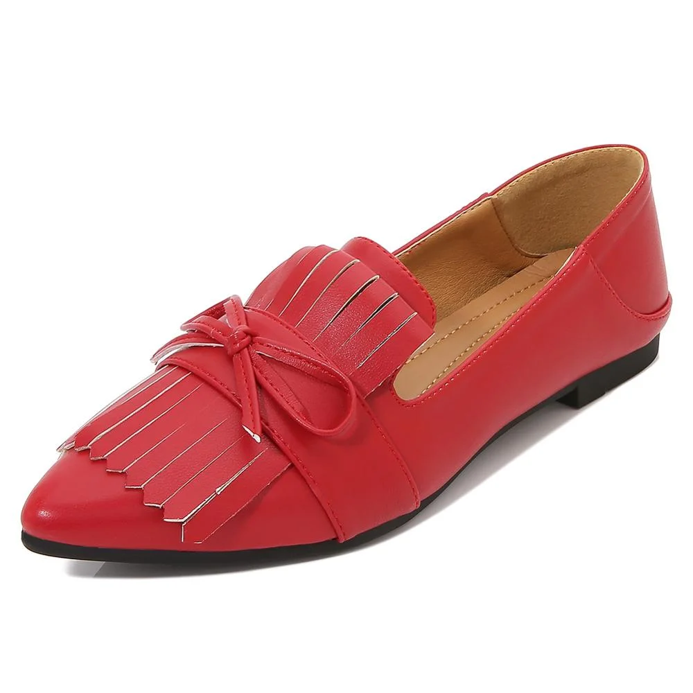 Plussize36-45 Fringe butterflyKnot pointed toe loafers women ballet flats shoes woman slip on shallow comfy tassel moccasins2020