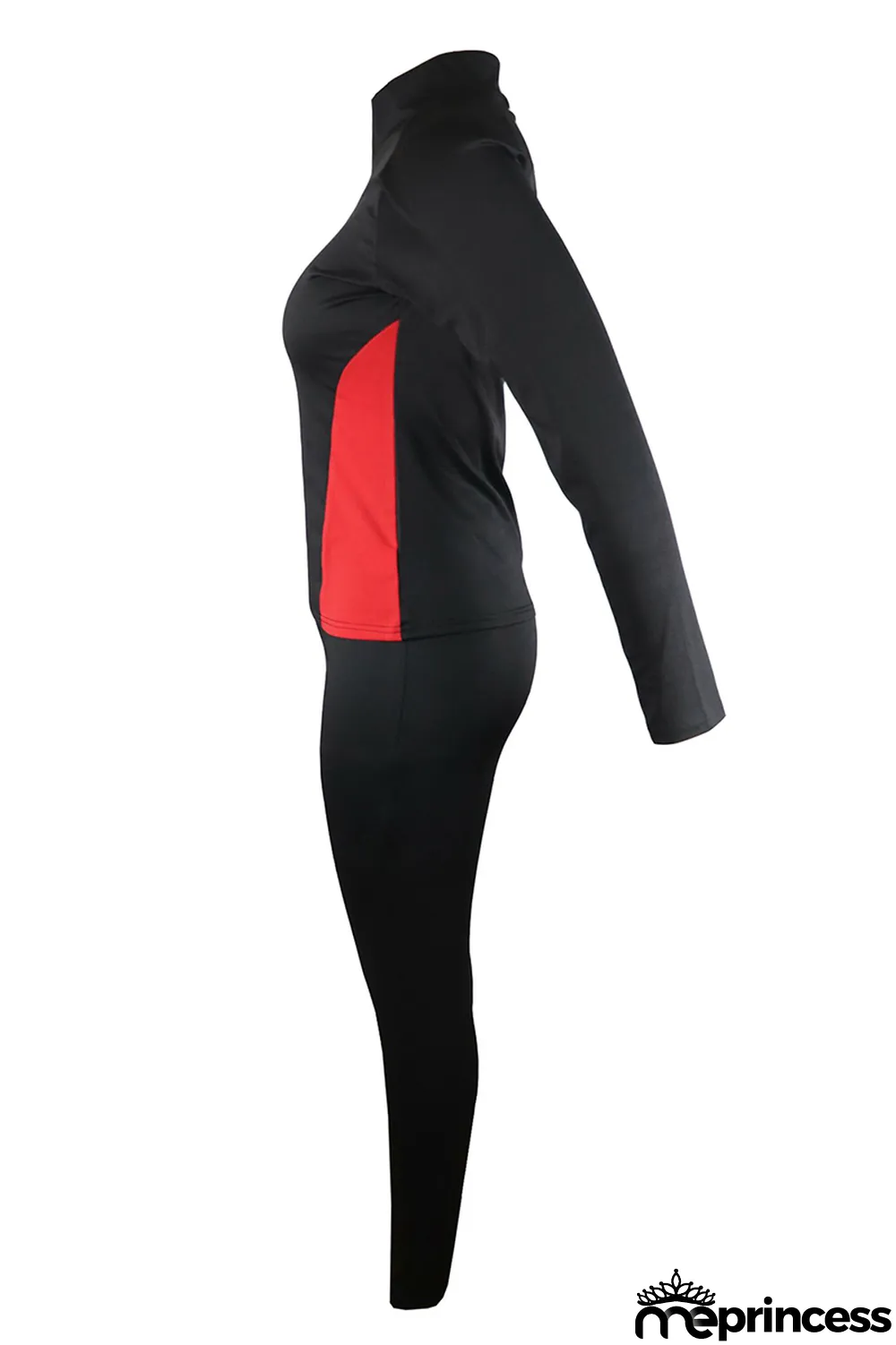 Red Fashion Casual Solid Split Joint Zipper Collar Long Sleeve Two Pieces