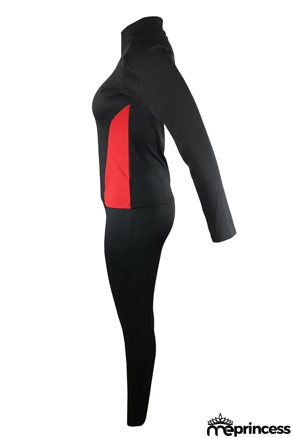 Red Fashion Casual Solid Split Joint Zipper Collar Long Sleeve Two Pieces