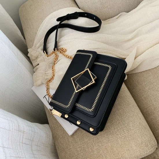 LEFTSIDE Chain Pu Leather Crossbody Bags For Women 2021 hit Small Shoulder Simple Special Lock Design Female Travel Handbags