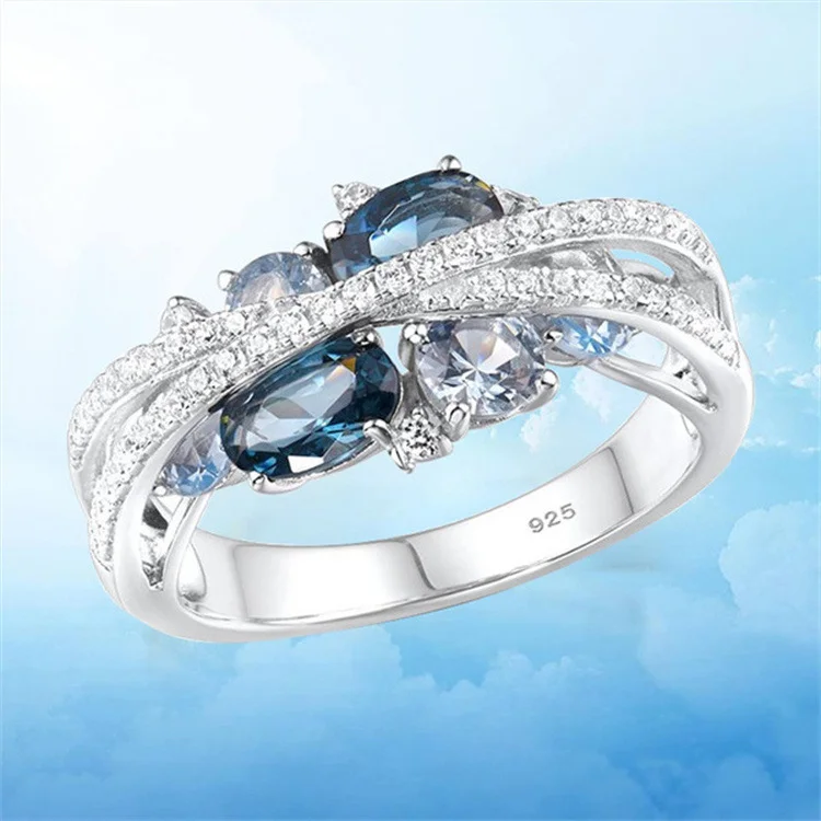 Fashion Blue Diamond X-Shaped Hollow Plating Ring  Flycurvy [product_label]