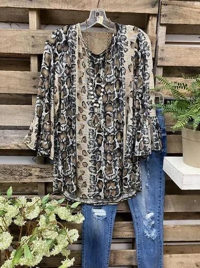 Snake Print Fashion T-shirt-Mayoulove