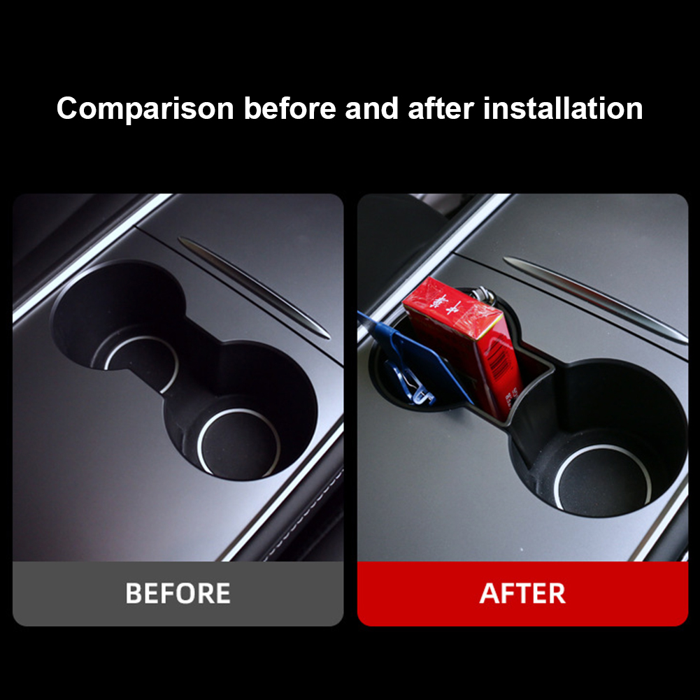 

Water Cup Holder Insert Car Console Storage Box for Tesla Model 3 Y Black, 501 Original