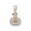 14K Yellow Gold Round Lab Diamond Money Bag Pendant Necklace with White Gold-plated Prongs