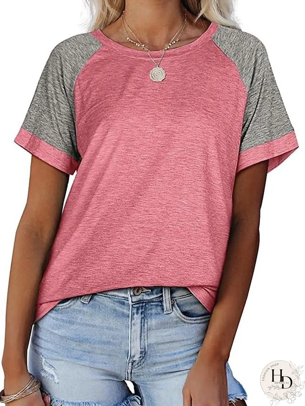 Women's T Shirt Plain Round Neck Tops Basic Basic Top Black Blue Blushing Pink