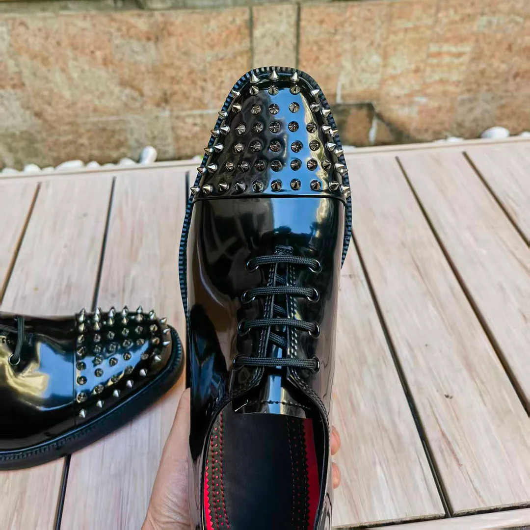 Merumote Gentleman's Oxford Shoes Red bottom Classic Formal Rivet Shoes-MERUMOTE