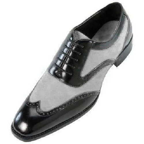 Men's Black and Gray Wingtip Brogue Tuxedo Dress Shoes