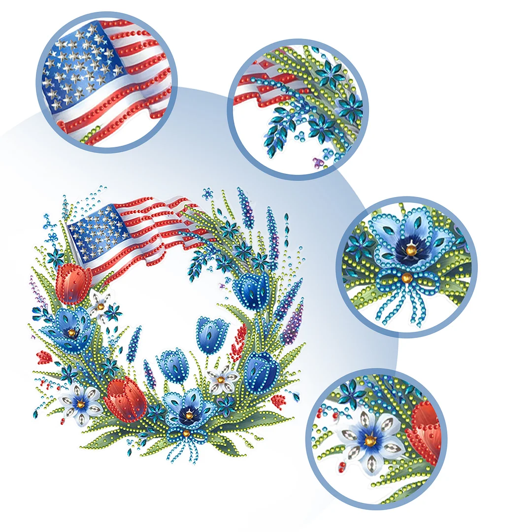 DIY Independence Day Wreath 5D Diamond Painting Dots Pendant for Window Wall