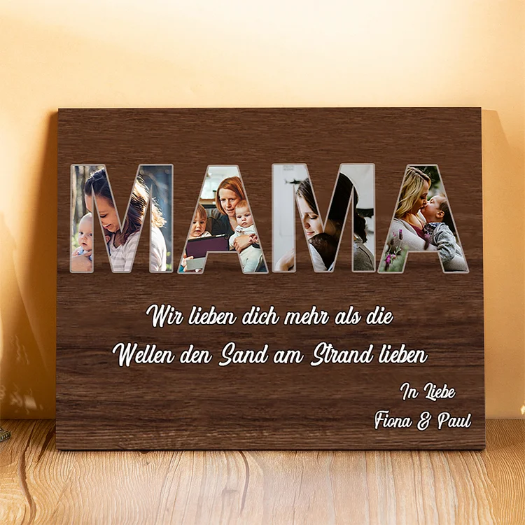Mama Holzbild - Personalisierter Text & 4 Fotos Holzdekoration