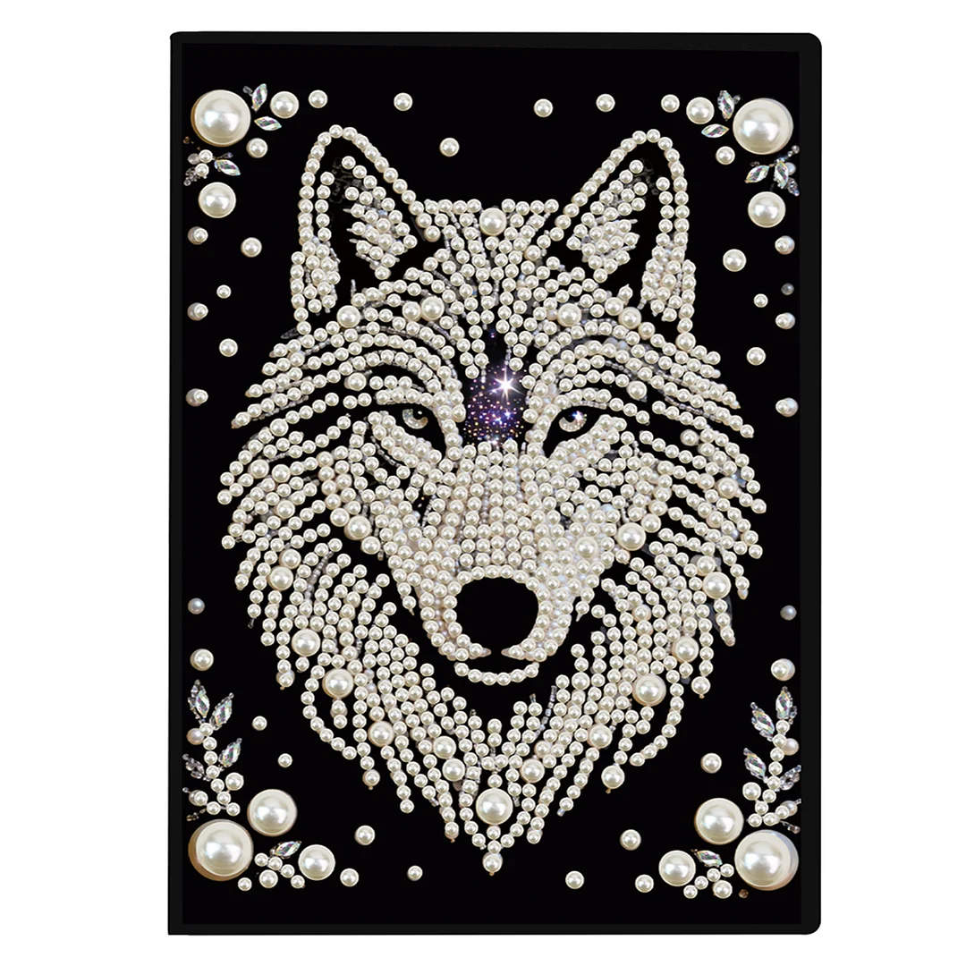 Wolves Partial Pearl DIY 50 Pages A5 Diamond Painting Notebook Special Shaped Diamond Art Diary Book Kits Wireless Strip 5D Crystal Art Paintings Sketchbook for Art Drawing